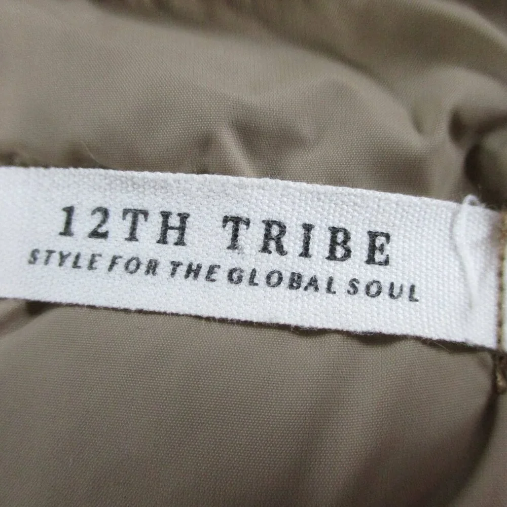 12th Tribe Puffer Jacket Womens S/M Brown Tan Lightweight Hooded Full Zip Coat - Picture 6 of 8